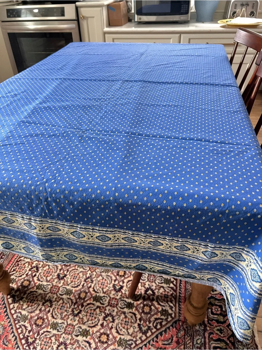 L'Ensoleillade French Country 58”x74” Tablecloth Blue White Lined Heavy Cotton
